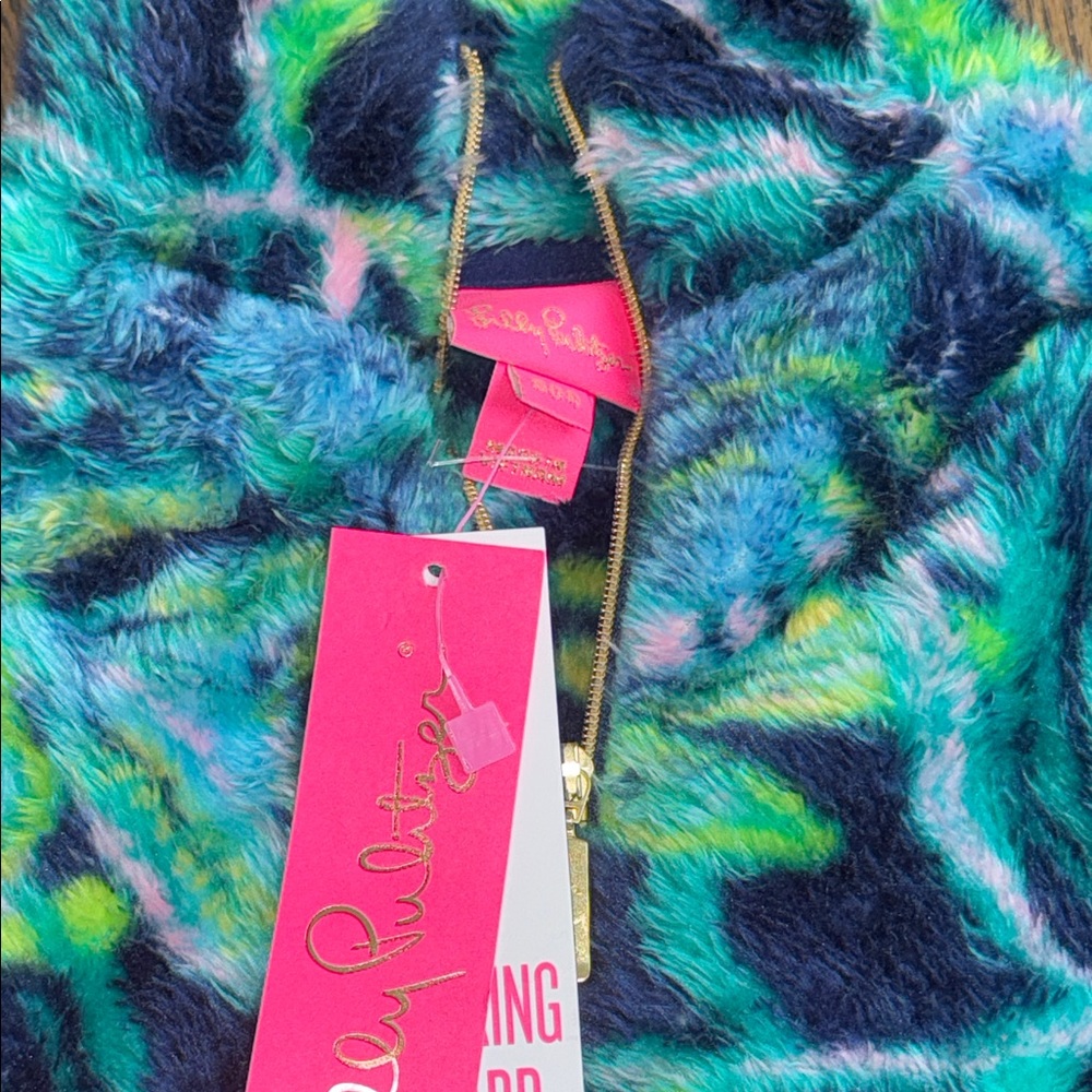 Lilly Pulitzer Kids Fuzzy half zipSweatshirt Blue Green l 2-3T xs toddler nwt - Picture 5 of 11